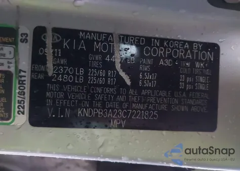 2012 Kia Sportage Lx из США, поврежденный, VIN KNDPB3A23C7221825